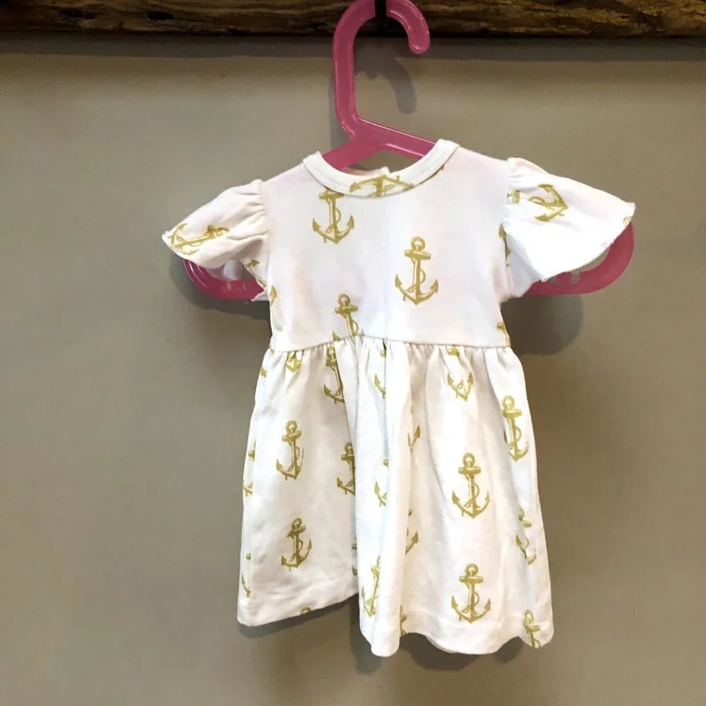 NWT- Kate Quinn Gold Anchor Flutter Sleeve Dress- size 3-6 months‎